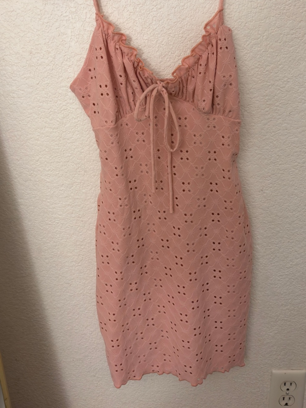 Lovely Day Blush Eyelet Mini Dress with Tie Front